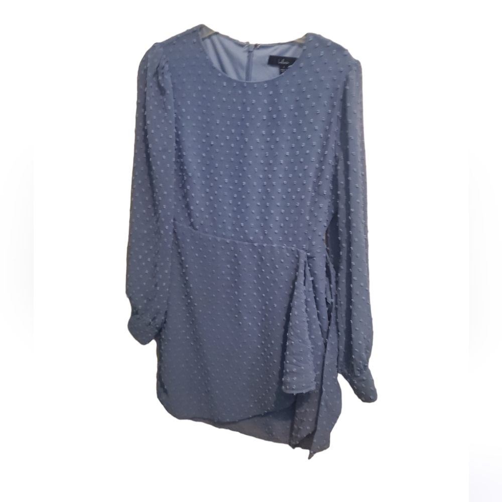 Lulu's Much Love Light Blue Swiss Dot Long Sleeve Tie-Front Mini Dress - Picture 5 of 8
